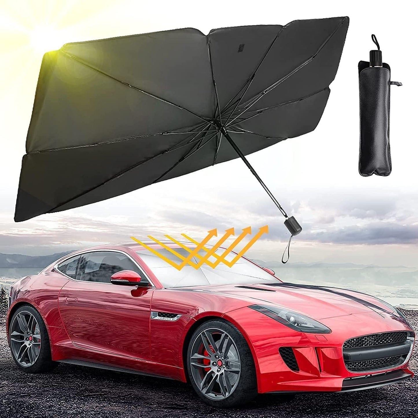 AutoGuard™ — Premium  Car Sun Shade Protector, Foldable Windshield Insulation Sun Shade for UV Protection Reflective Sunblocker Car Accessories for Pickup, Trucks, Large SUVs, and More (Large Size)